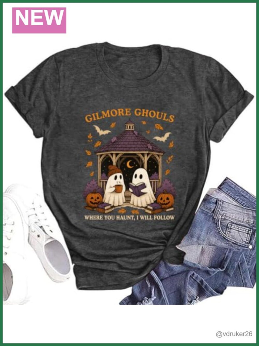 Spooky Ghost Halloween T-Shirt Women Fall Short Sleeve Graphic Tee